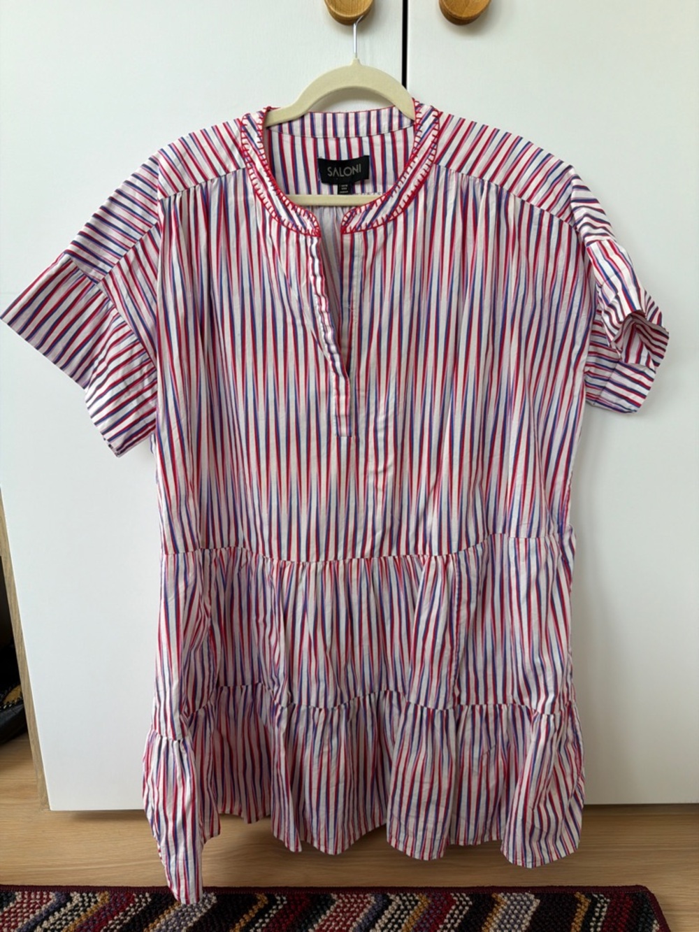 SALONI Red, Blue & White Striped Tiered Tunic